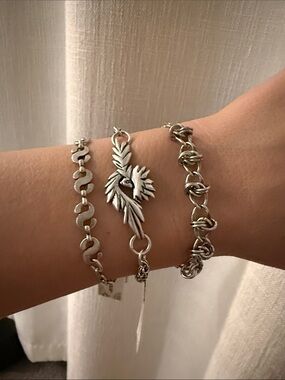 Alex and Ani Silver Leaf and Charm Bracelet Set - Silver
